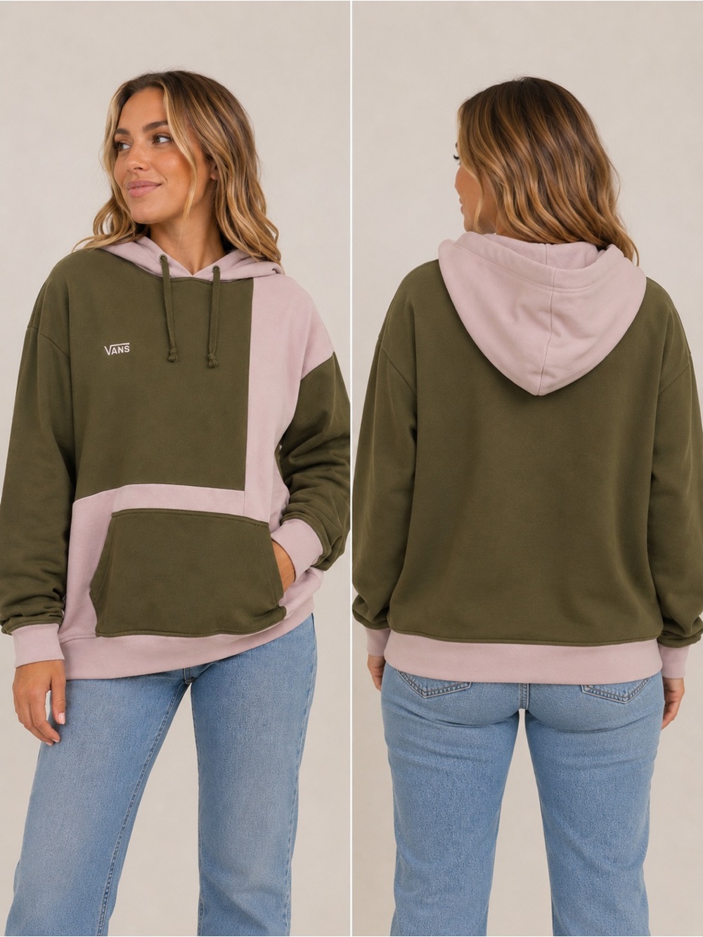 [Vans] Pink/Olive Colorblock Hoodie - Size XL